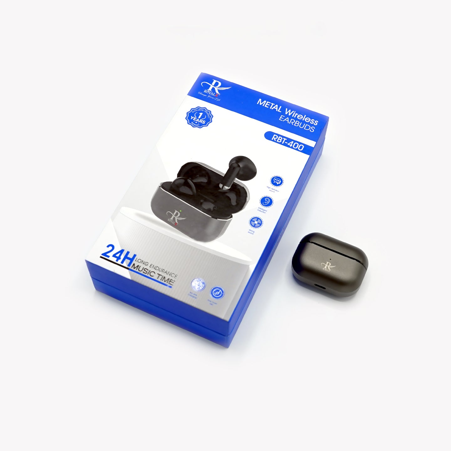 METAL EARBUDS WIRELESS 24H LONG ENDURANCE MUSIC TIME RBT-400