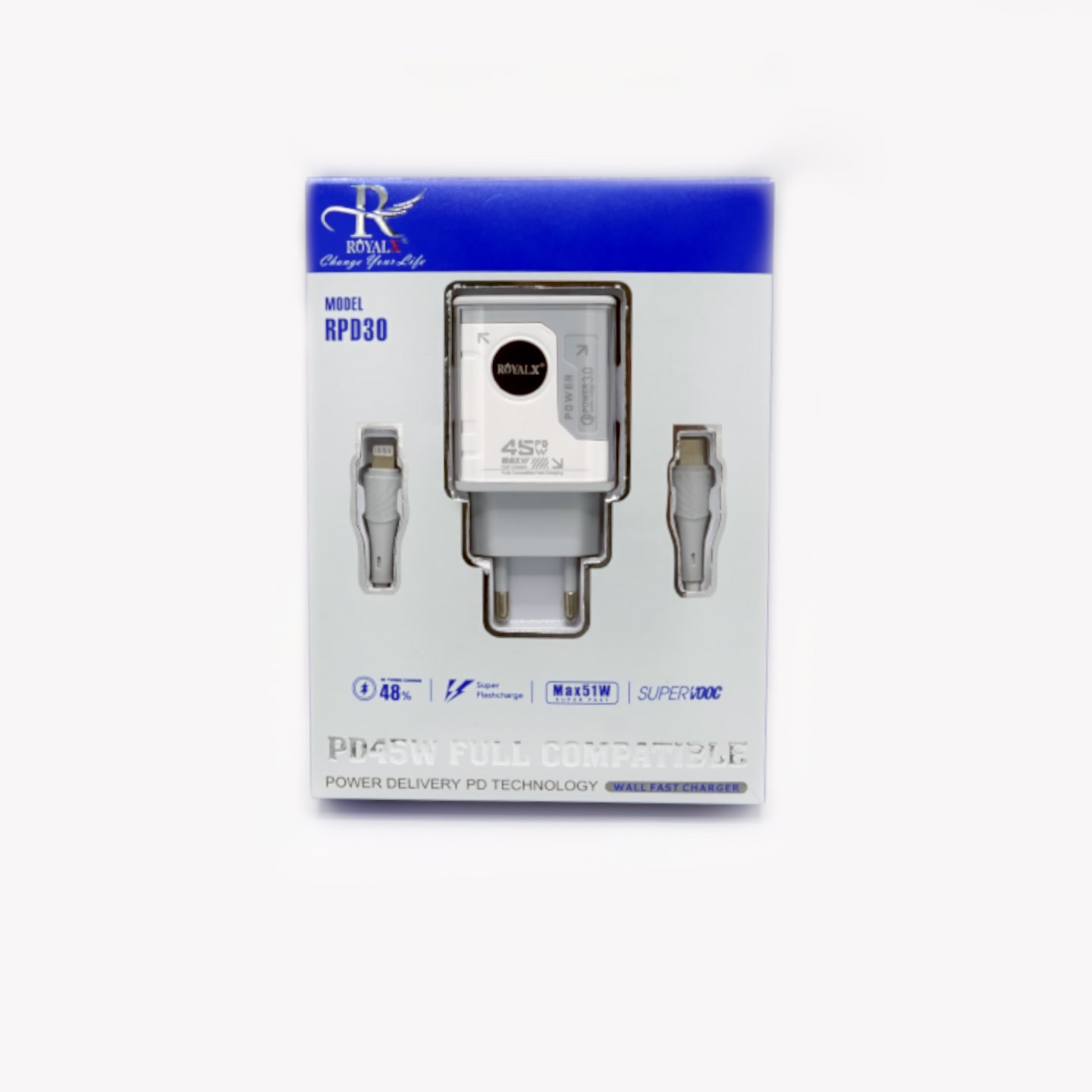 POWER DELIVERY (PD) 45W FAST CHARGING
Supports 45W high-speed charging via Type-C to Lightning connection.
Ideal for rapid charging of iPhone, iPad, and other Apple devices.